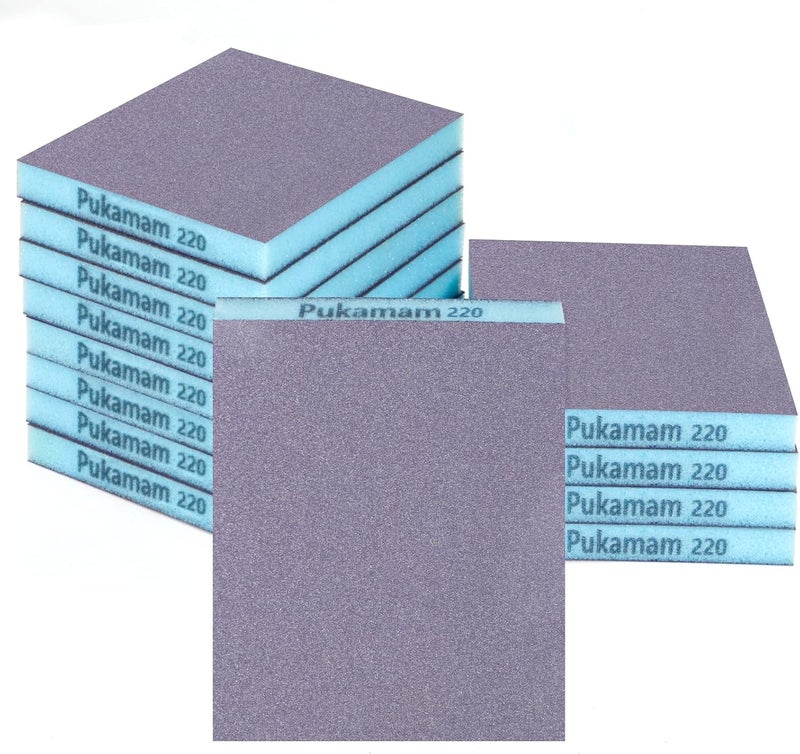 Pukamam 12 Pack Sanding Sponge, Washable and Reusable Sanding Blocks 220 Grit Wet Dry Sand Paper for Wood Drywall Metal Furniture - Image 1